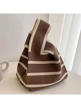 Striped Two Tone Knit Knot Mini Tote Bag